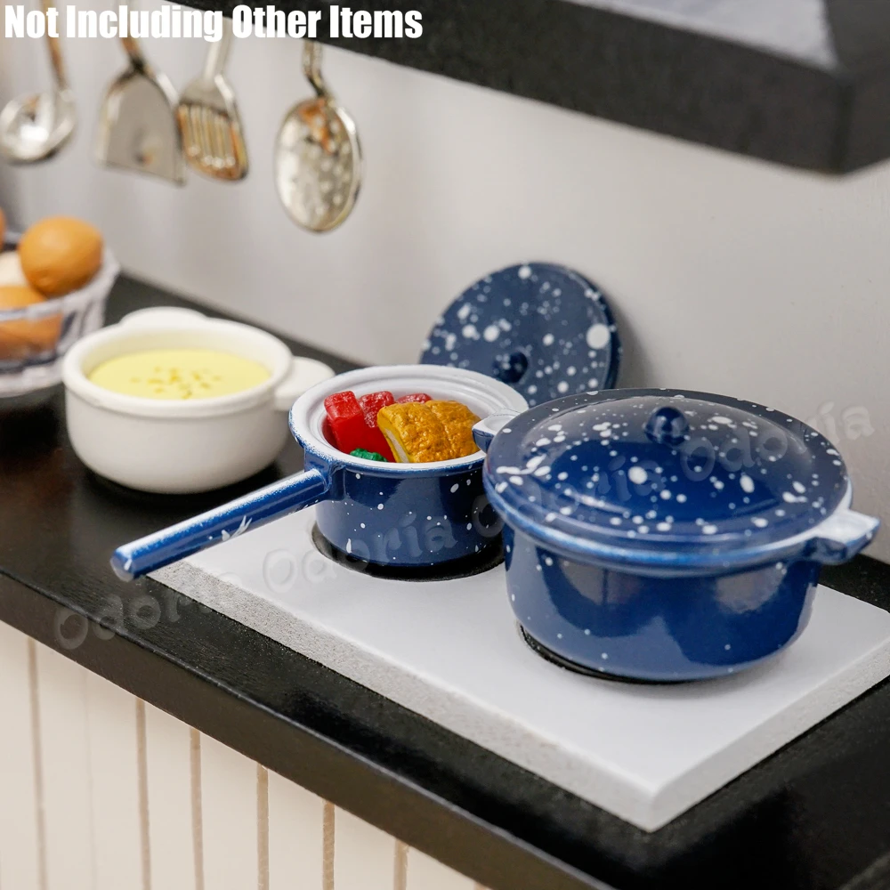 Odoria 1:12 миниатюрный 8 шт синий горшок и сковорода набор посуды кукольный домик кухонные принадлежности