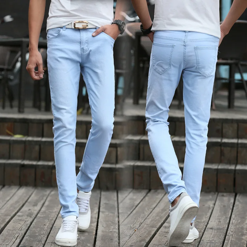 Light Blue Casual Spring Autumn Solid Strech 2019 Skinny Jeans Men 27-36 Light Blue Casual Spring Autumn Solid Strech 2019 Skinny Jeans Men 27-36
