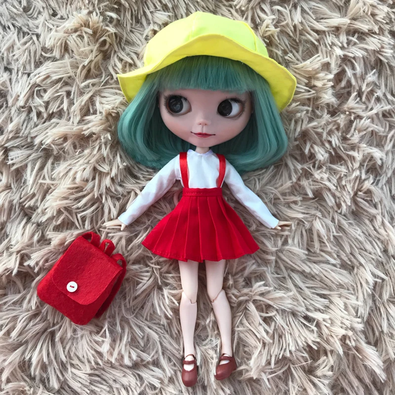 Костюм ручной работы Chibi Maruko-chan NeoBlythe Doll наряды шляпа+ сумка+ платье комплект для куклы Blyth 1/6 аксессуары