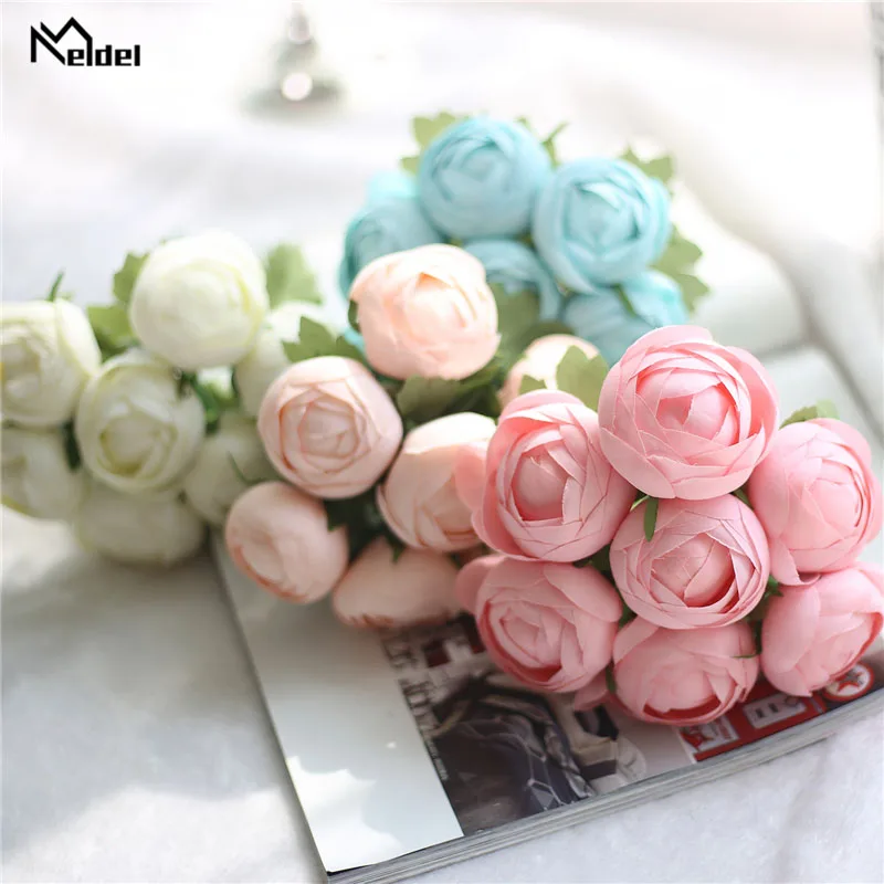 

Meldel Wedding Bouquet Bridesmaids Bridal Bouquets Artificial Silk Rose Flowers Blue Marriage Accessories Home Party Decorations