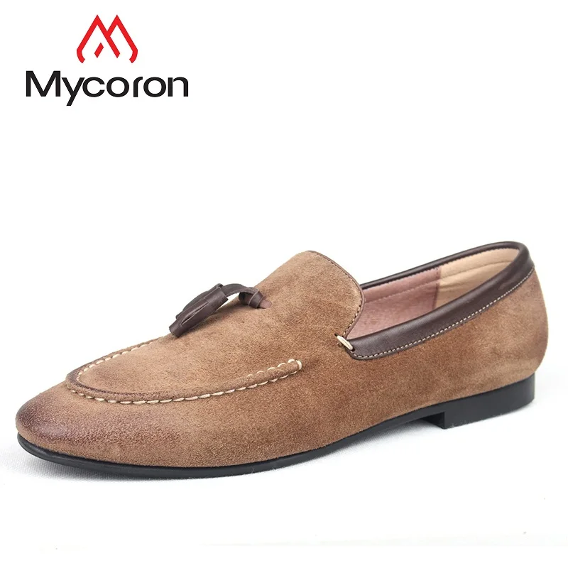

MYCORON 2018 Mens Shoes Spring And Autumn Genuine Leather Casual Boots Slip On Designer Luxury Driving Moccasins Erkek Ayakkabi