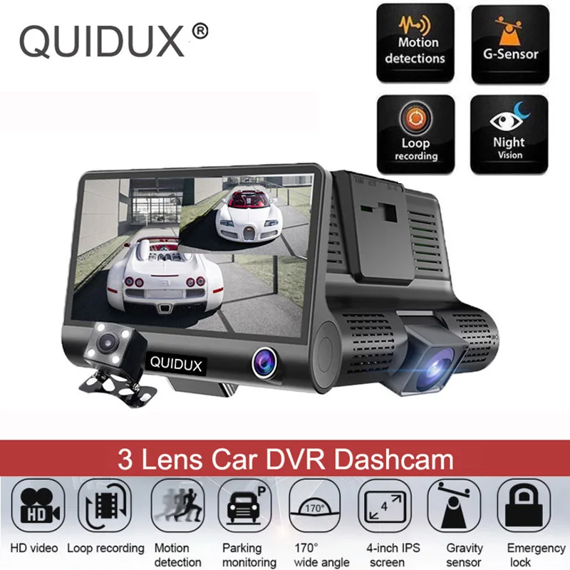 QUIDUX Автомобильный видеорегистратор с двумя объективами 4 дюйма ips FHD видеорегистратор с камерой заднего вида видеорегистратор WDR с функцией ночного видения видеорегистратор - Название цвета: QVH103
