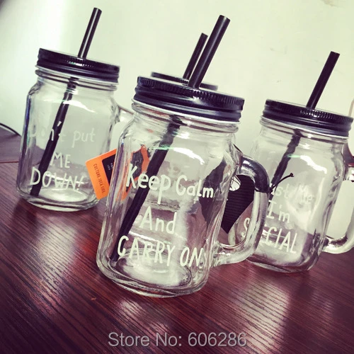 Jam Mason Jar Mug Lid Straw Juice Drink Glass 450ml - x 6 Jars