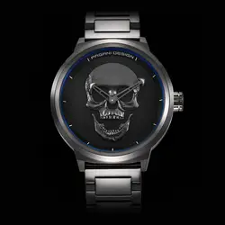 Pagani Дизайн бренд панк 3D череп личности ретро моды Для мужчин часы большой циферблат Дизайн Водонепроницаемый кварцевые часы Dropshipping