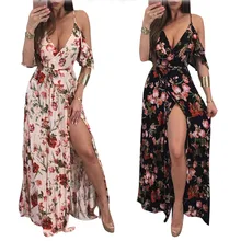 Summer Off Shoulder Maxi long Dress Fashion Floral Sling Women V Neck Beach Dress Bohemian Vacation Floral Maxi Dress bohemian floral maxi dress