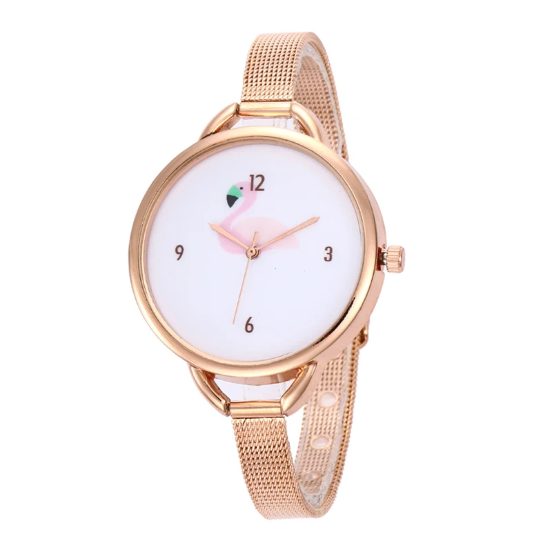 

Flamingo Pattern Full Steel Mesh Women Wristwatch Fashion Ladies Quartz Clock Casual Simple Minimalist Watch Reloj Mujer