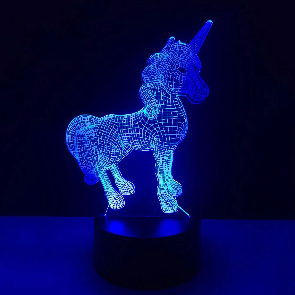 Животное Kawaii светильник Единорог USB LED 3D Визуальный Ночник детская комната