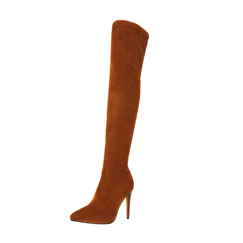 Grande Bottes Femmes À Noir Tous 34 marron 43 Taille 2019 Match Sexy Genou Le D'hiver Qutaa Hauts Les rouge Sur Haut Chaussures Mince Talons 8qCTwWY5