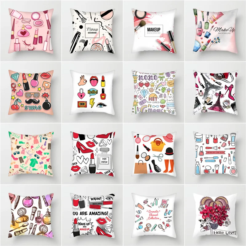 

Women's Cosmetic Make up Print Polyester Home Pillow Case Sofa Decoration Cushion Cover Office Chair Car Waist Pillow Bedding