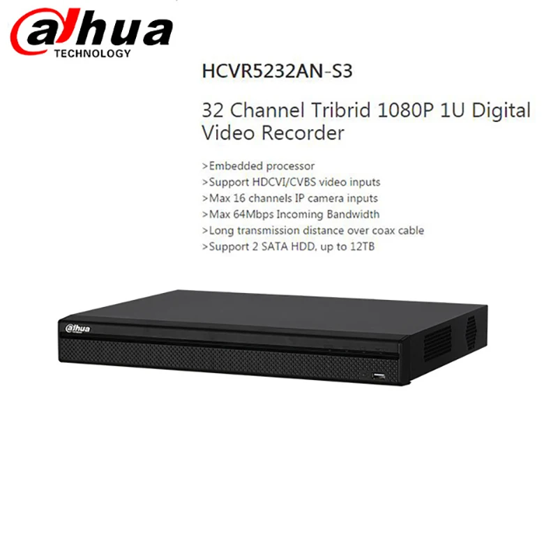 

Dahua Video recorder 1080P HCVR HCVR5232AN-S3 32ch Support HDCVI/CVBS video inputs Max 64Mbps Incoming Bandwidth