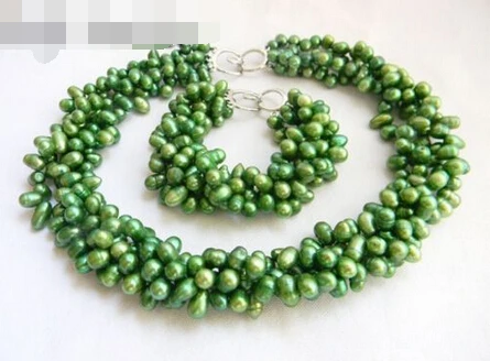 

free shipping 12554 4Strands Green rice Freshwater Pearl Necklace Bracelet Set (A0423) -Bride jewelry free shipping