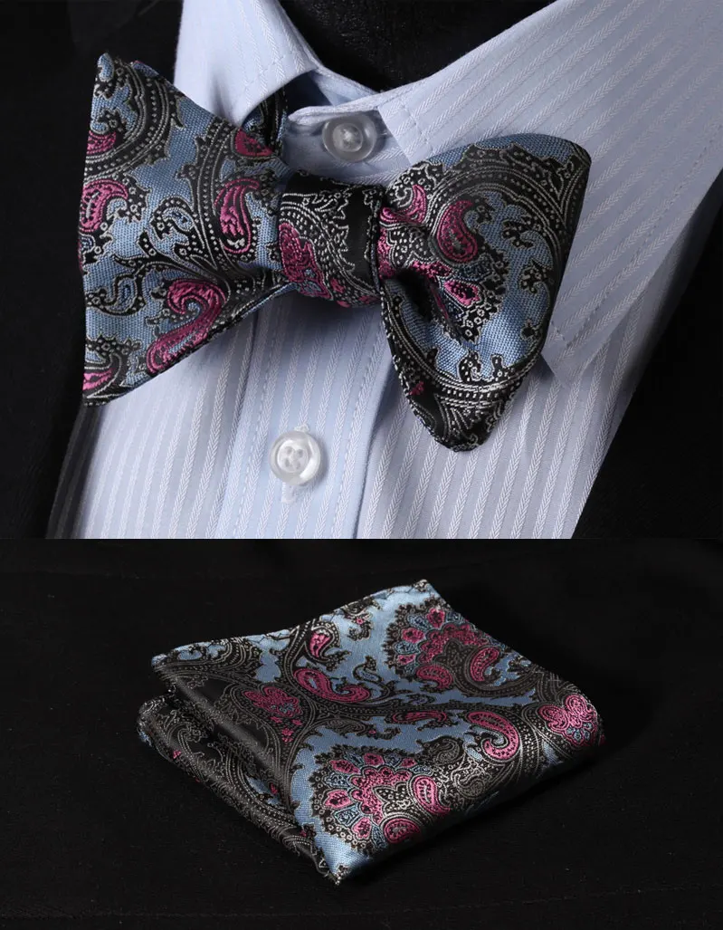 Цветочный Шелковый жаккардовый тканый мужской галстук-бабочка Карманный платок носовой платок костюм набор# B4