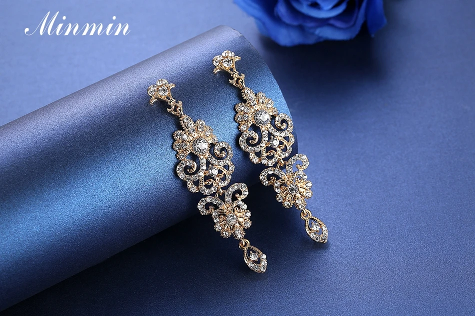 Minmin, роскошные серьги-люстры для женщин, 3 цвета, модные свадебные длинные висячие серьги с кристаллами, свадебные ювелирные изделия EH948