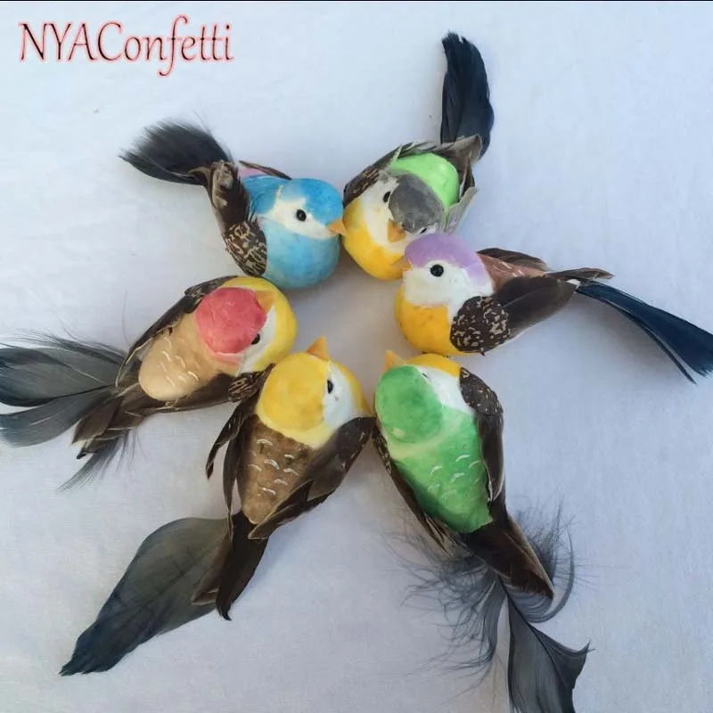 Много типов поддельных ремесленных птиц искусственные пенные Перья Мини птицы, украшения для стола для свадьбы, украшения для дня рождения детей, свадьбы