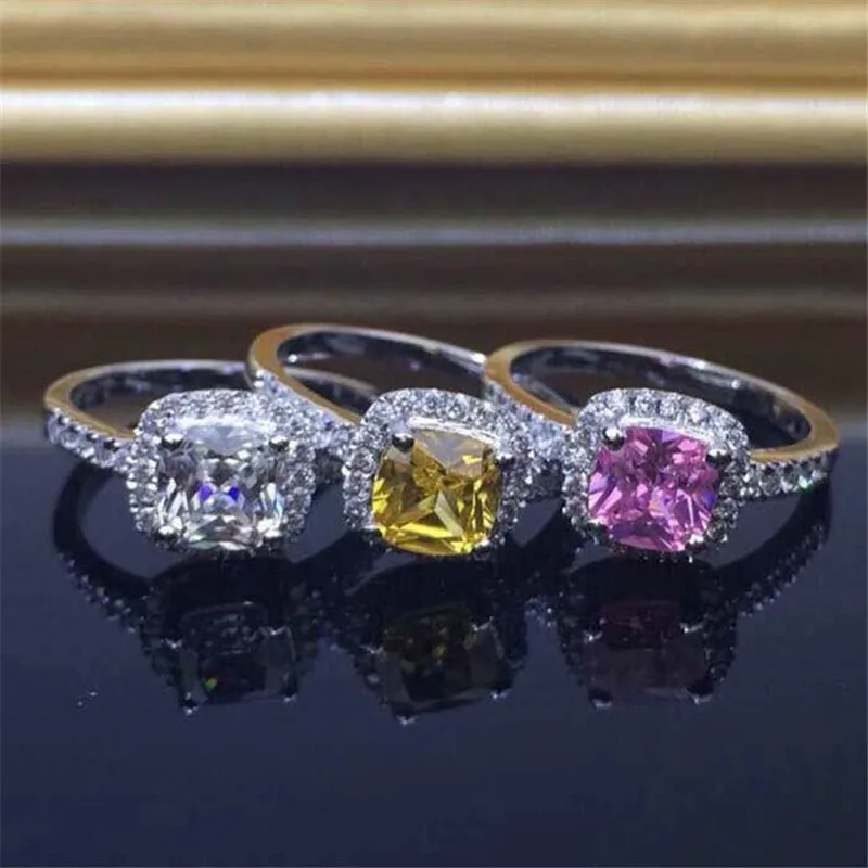 

Three colors Lady's S925 Sterling Silver 5a CZ Crystal Stone Wedding Rings Finger Designer-inspired US Size 5,6,7,8,9,10