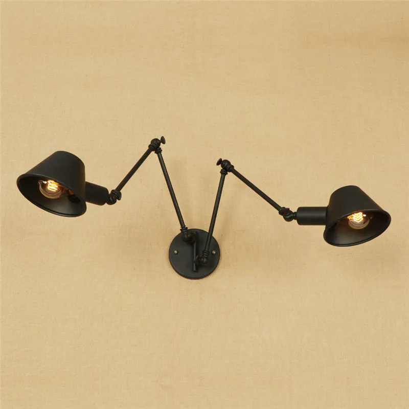 Retro Long Arm Wall Lamp Black Iron LED Wall Light Loft Industrial Vintage Lighting Double Head Antique Lights Wall Sconce