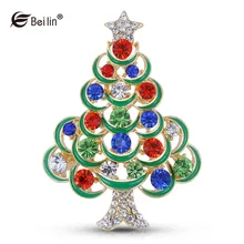 

BEILIN Multicolor Crystal Rhinestone Brooches Christmas Gifts Tree Enamel Lapel Pins For Women Jewelry Broches Mujer AS860033