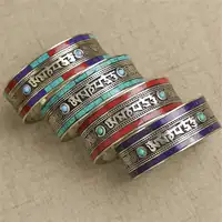 BB-460 Tibetan Mantras Bangles Copper inlaid Colorful Stone Open Cuff OM MANI PAD ME HUM 1