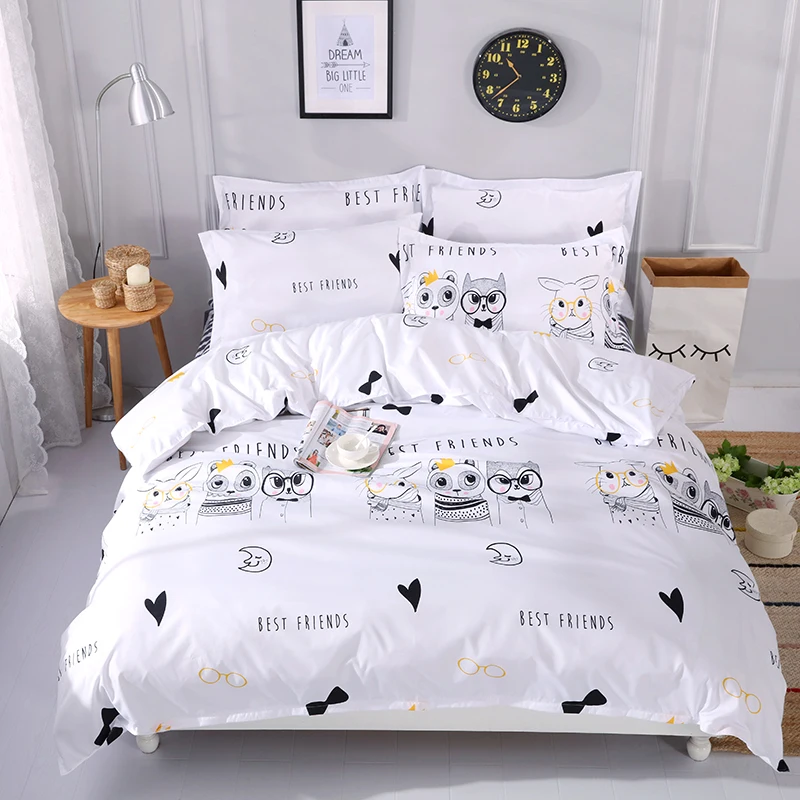 Black White Color Duvet Cover Print Forest Friends Rabbit Panda Print Kids Bedding Sets Queen Twin Kids Bed Cover Sheet Bedding Sets Aliexpress