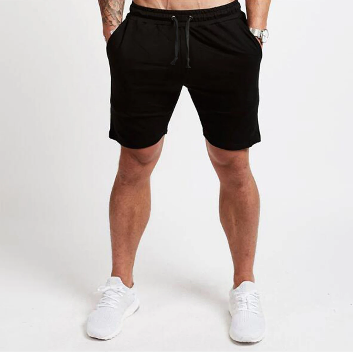 

Men's New Fashion Casual Solid Color Pocket Cinchette Sweatpants Shorts