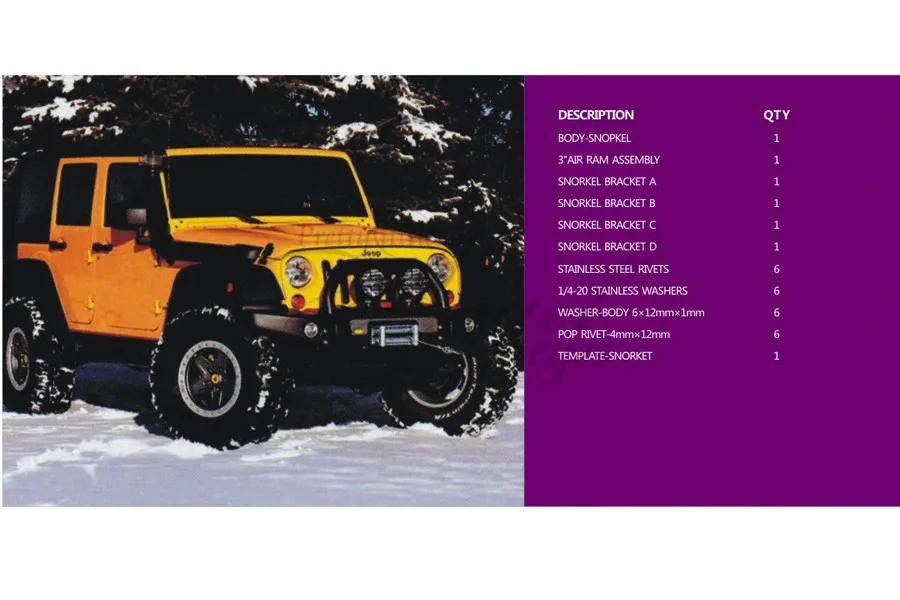 Engine air intake system diving snorkel, suitable for jeep wrangler JK