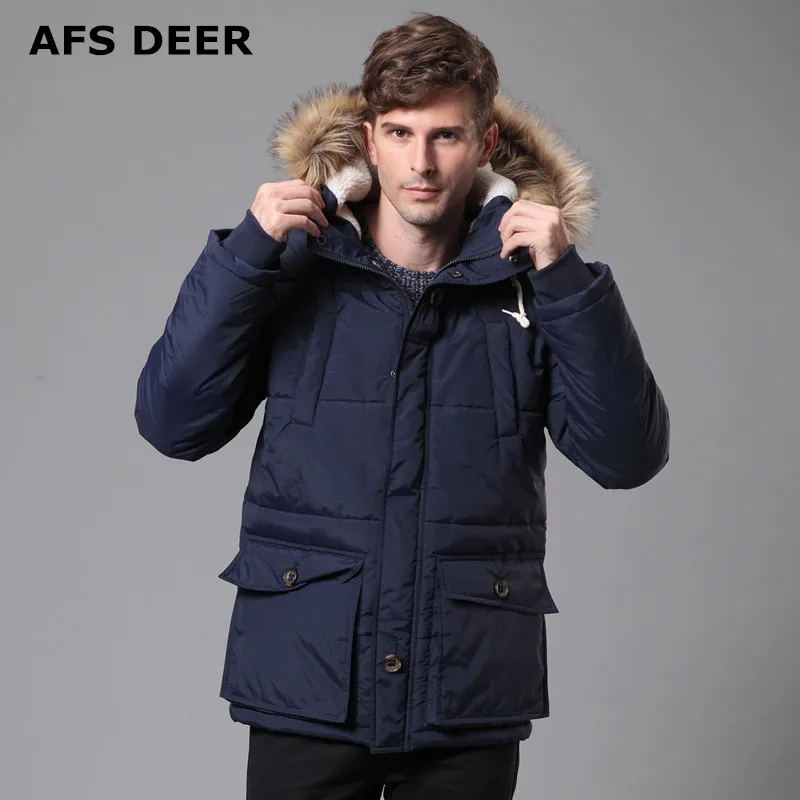 2017 New Men's Quilted Parka Puffer Jacket Hooded Faux Fur