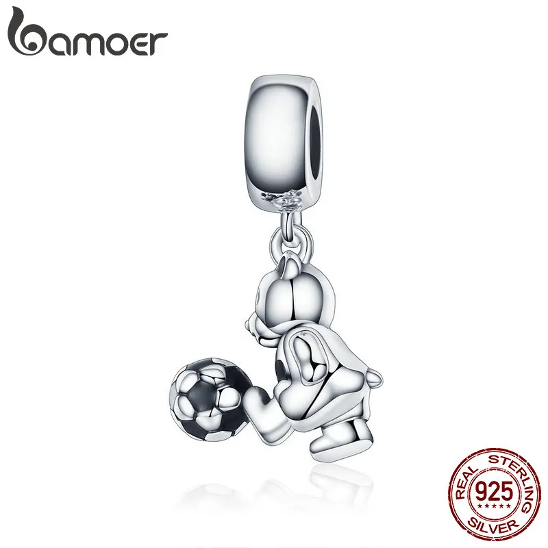 BAMOER Animal Collection 100% 925 Sterling Silver Little Bear with Ball Love Charm Pendant fit Women Bracelet DIY Jewelry SCC189