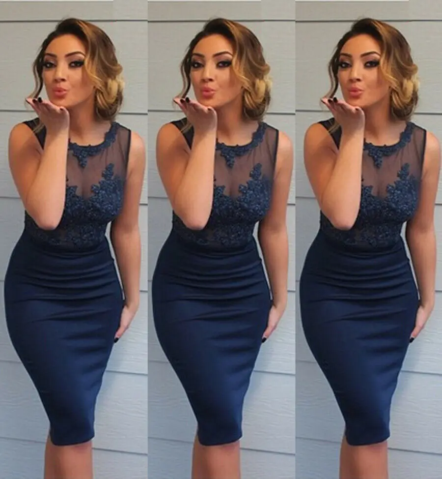 

Fashion Sexy Women Ladies Summer Chiffon Lace Bandage Bodycon Evening Party Club Dress Sundress Blue