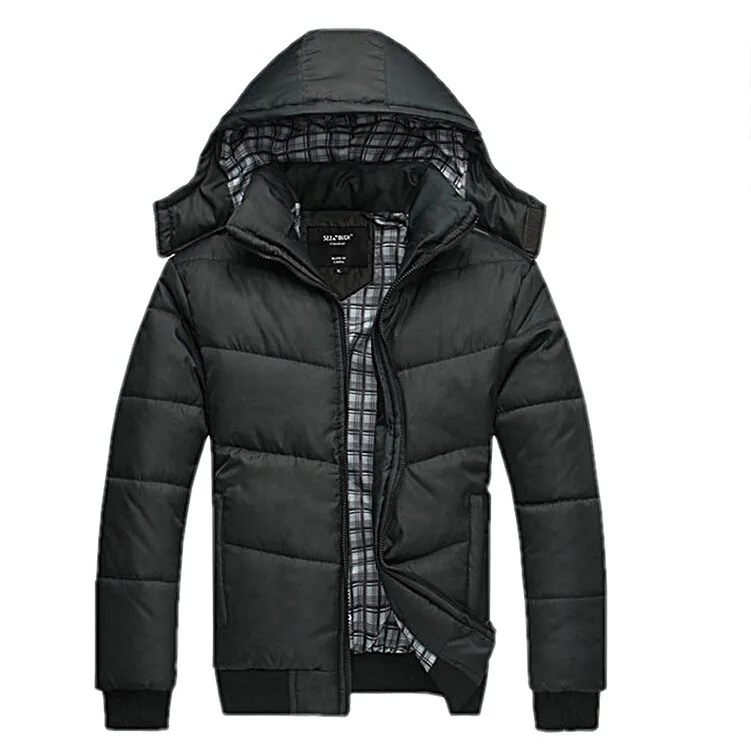 Зимнее пальто для мужчин, классическая черная однотонная куртка, теплое мужское пальто, парка, верхняя одежда, хлопковое Стеганое пальто с капюшоном, мужские хлопковые куртки