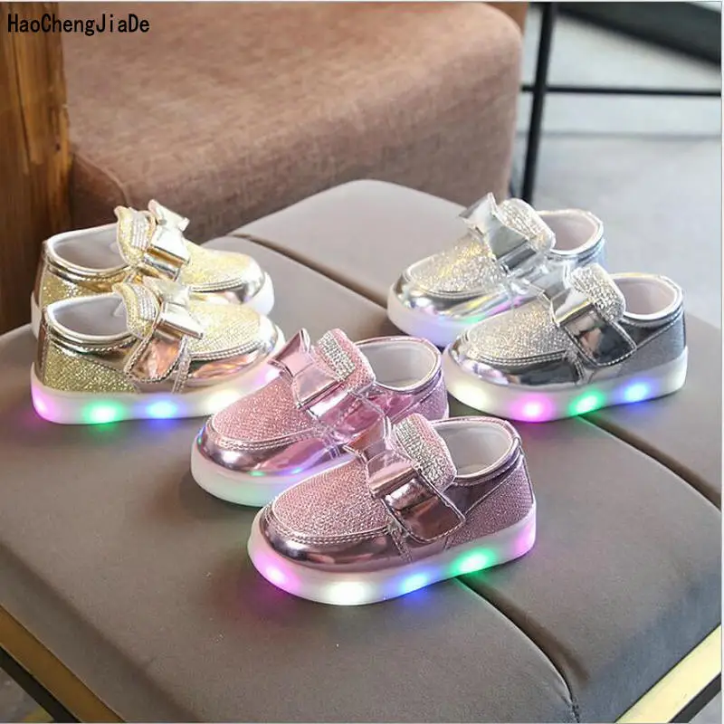 

New Fashion Children Shoes With Light Chaussure Led Enfant Girls Shoes Sports Breathable With Bow-knot Boys Sneakers Shoes