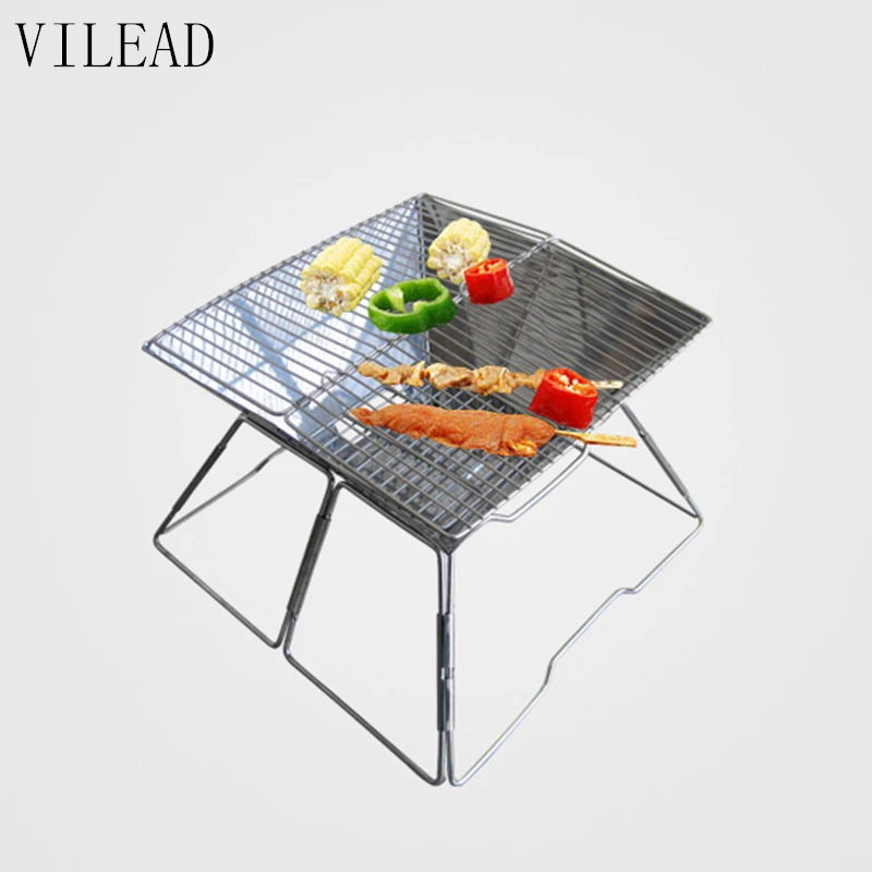 

Large outdoor BBQ grill 6-8 portable charcoal grill stainless steel folding