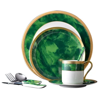 Европейский Художественный набор керамической посуды в стиле тиснения для дома, отеля, романтического обеденного стола, обеденного стола, тарелка для стейка с чашкой и блюдцем - Цвет: Синий