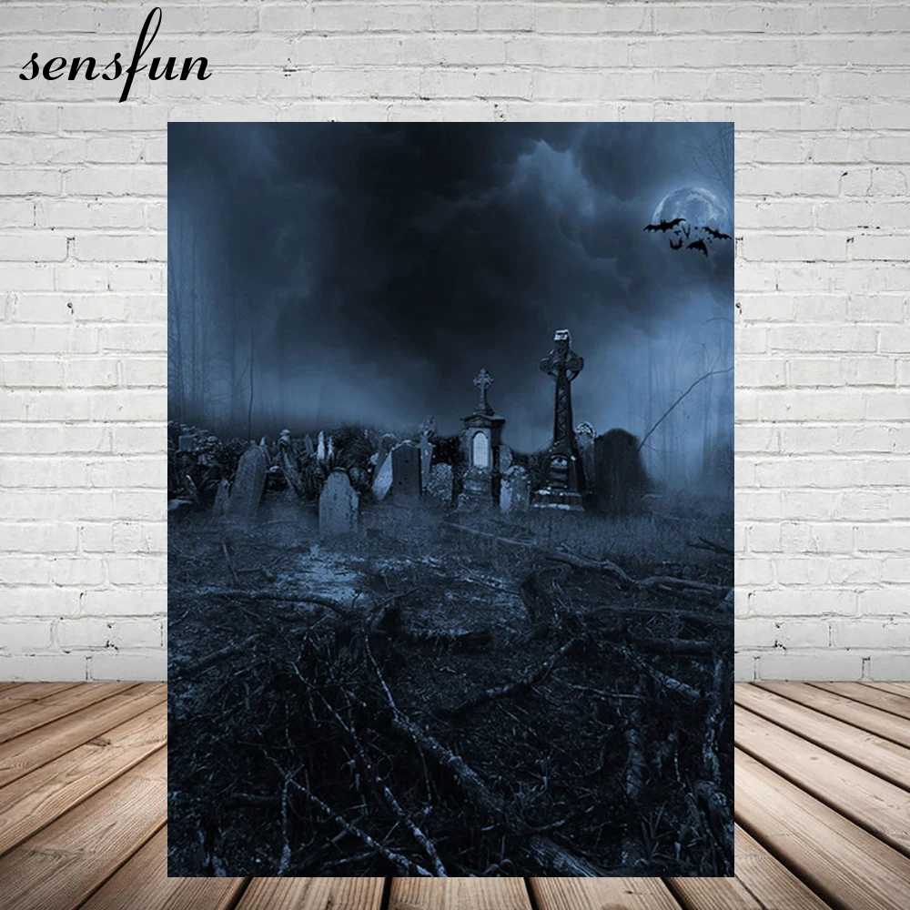 

Sensfun Horrified Graveyard Halloween Day Photography Backdrop Night Misty Backgrounds For Photo Studio 5x7FT Vinyl