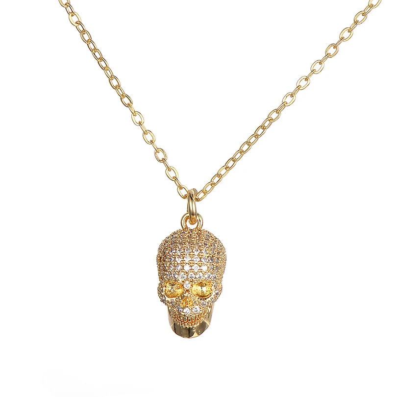 Pipitree, Трендовое ожерелье с кулоном из белого кубического циркония с головой черепа для мужчин и женщин, медная цепочка, Мужская подвеска, ювелирное изделие