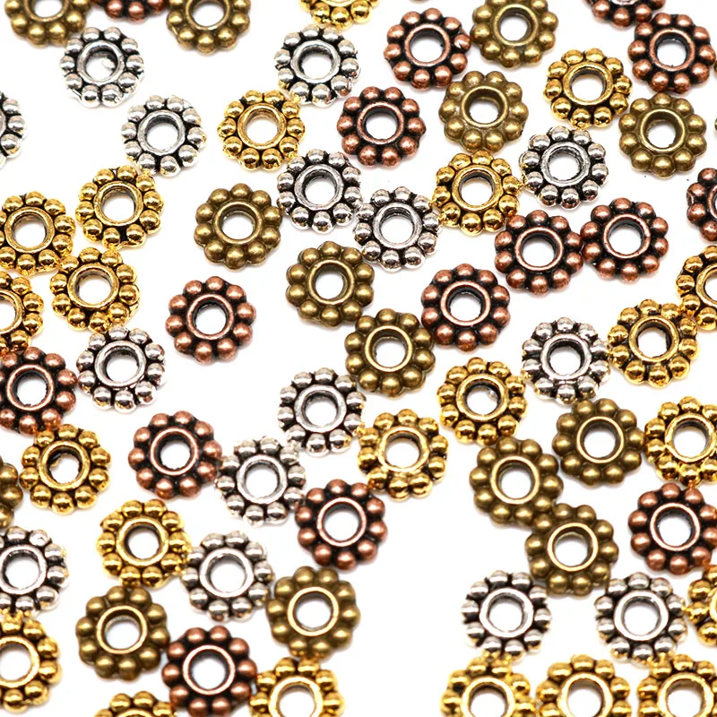 

6mm Wholesale Daisy Flower Spacers Beads for Jewelry Making Needlework Bead End Caps Metal Gold Tibetan Silver Spacer Beads