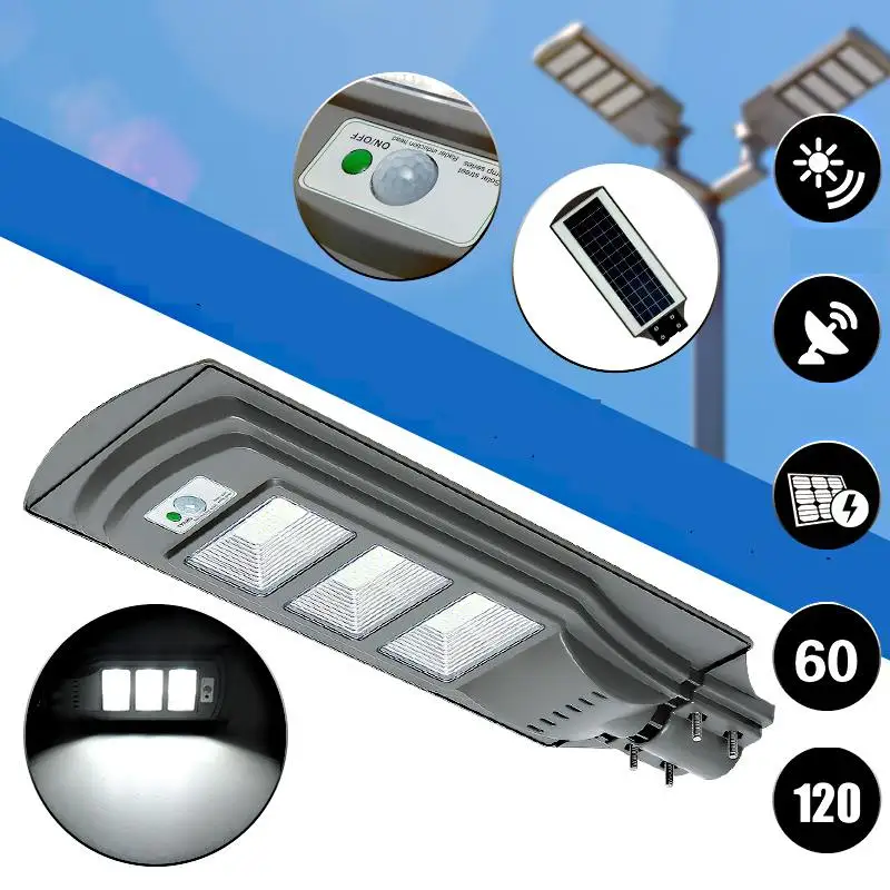 

60W LED Solar Lamp Wall Street Lights 120LED Dusk to Dawn Super Bright Motion Sensor Waterproof Security Lamp for Garden Yard