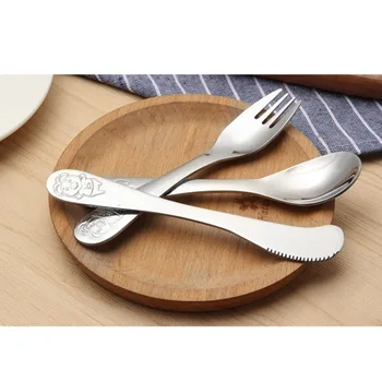 

3Pcs Cartoon Carved Piggy Handle Stainless Steel Kids Spoons Forks Knife Baby Feeding Tableware Kids Toddler Dishes Dinnerware