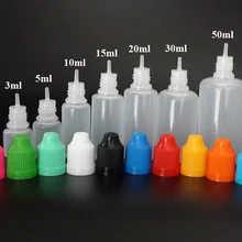 100 шт, 3 мл, 5 мл, 10 мл, 15 мл, 20 мл, 30 мл, 50 мл, PE пластиковая бутылка-капельница, пустая бутылка для выдавливания жидкости с защитной крышкой для детей и мелким наконечником