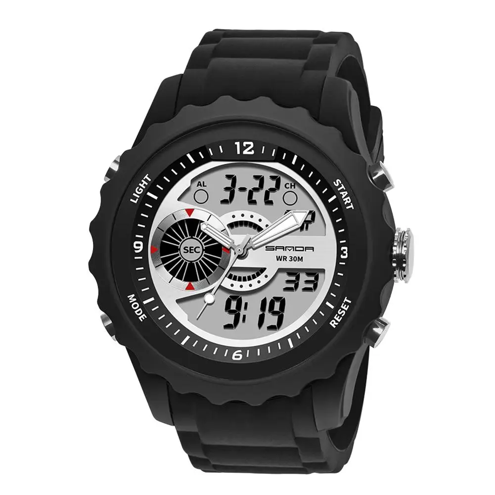 

Digital LED Waterproof 30m Analog Dual Display Alarm Luminous Date Men Silicone Military Electronics Band Wrist Watch