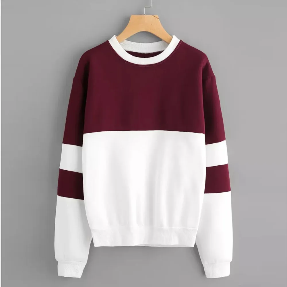

Womens Lady Long Sleeve Stitching Sweatshirt Long sleeve with fasion design to fix,Jumper Black Pullover Top Drop Shipping