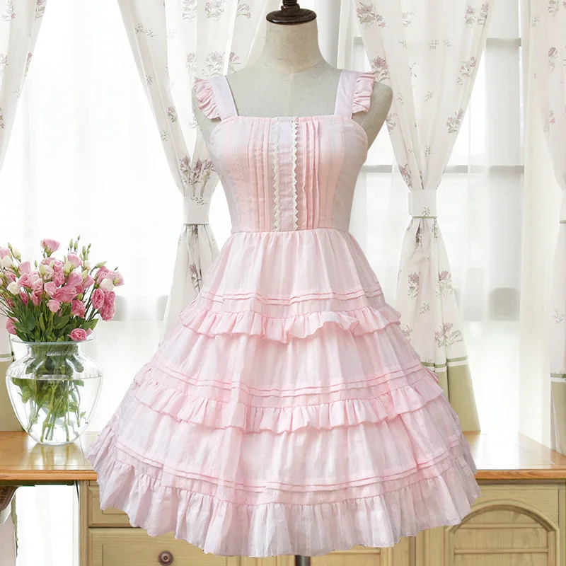 

Japan Style Lolita Spring and Summer Sleeveless High-waist Suspender Dress Sweet Lolita Spaghetti Strap Gothic Dresses Vestidos