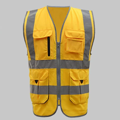 SFVest мужской флуоресцентный желтый оранжевый строительный hi vis жилет безопасности светоотражающий жилет с молнией логотип печать