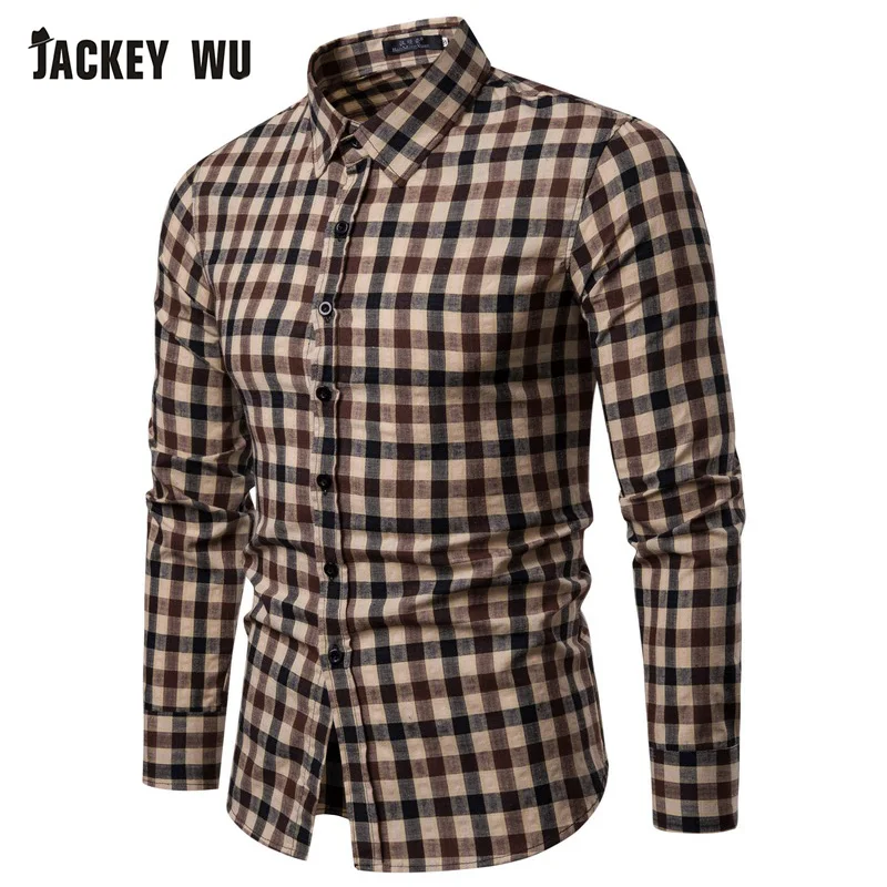 JACKEYWU плед рубашки для мужчин 2019 брендовая Модная Повседневная рубашка с длинными рукавами дышащая 100% хлопок мягкое платье рубашка мужская