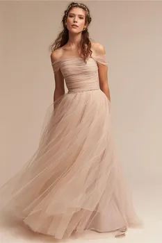 

Off The Shoulder 2019 Bhldn vestido novia Dresses Cheap Tulle Long Beads A Line Junior Beach cocktail dresses