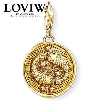 

Golden Charm Pendant Zodiac Sign Pisces thomas sabor Fashion Jewelry Trendy Gift For Women Men Fit Bracelet