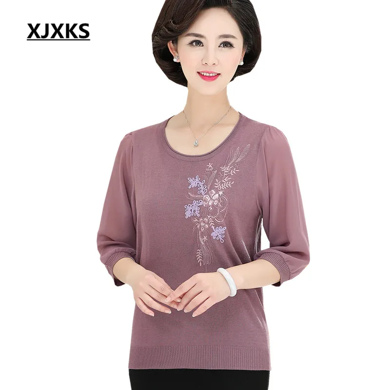 XJXKS 2019 spring new women top loose plus size fashion embroidery high quality women blouse bottoming shirt XJXKS 2019 spring new women top loose plus size fashion embroidery high quality women blouse bottoming shirt