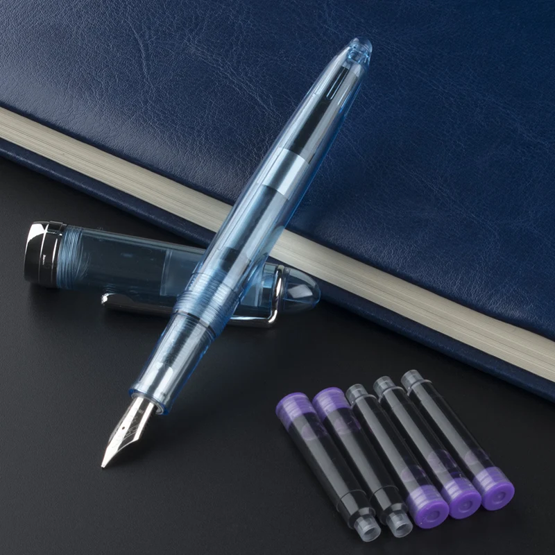 JINHAO 992 синий пластиковый прозрачный поворот клип в классическом стиле f перьевая ручка+ чернила словосочетания