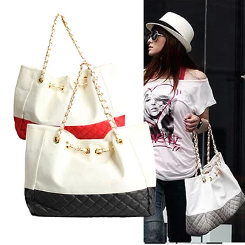 

Fashion Ling Plaid Double Woven Chain Women Shoulder Bag Hand Bag durable PU leather