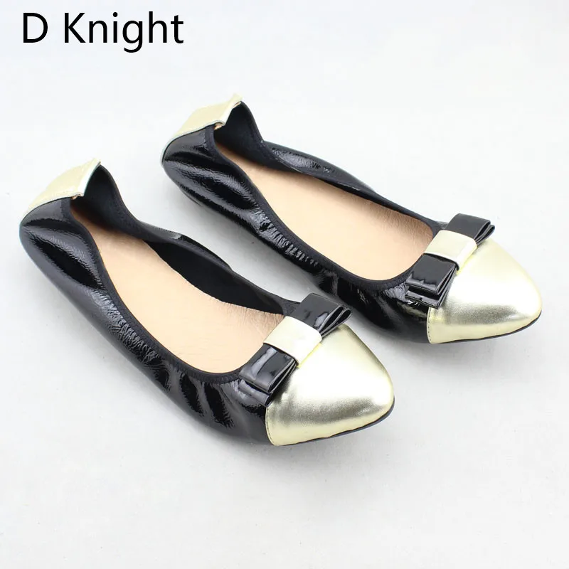 2018 Spring Autumn Shoes Woman Patent Cow Leather Flats Women Slip On Bowtie Women's Loafers Female Moccasins Shoe Large Size 43 (28)