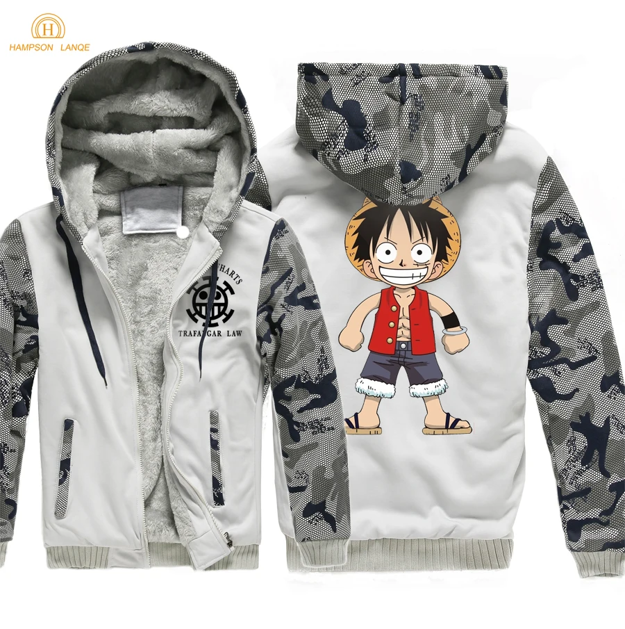 

Japan Anime One piece Luffy Winter Jackets Mens 2019 Warm Fleece Fashion Sweatshirts Men Thick Hoodies Plus Size Men's Cosplay